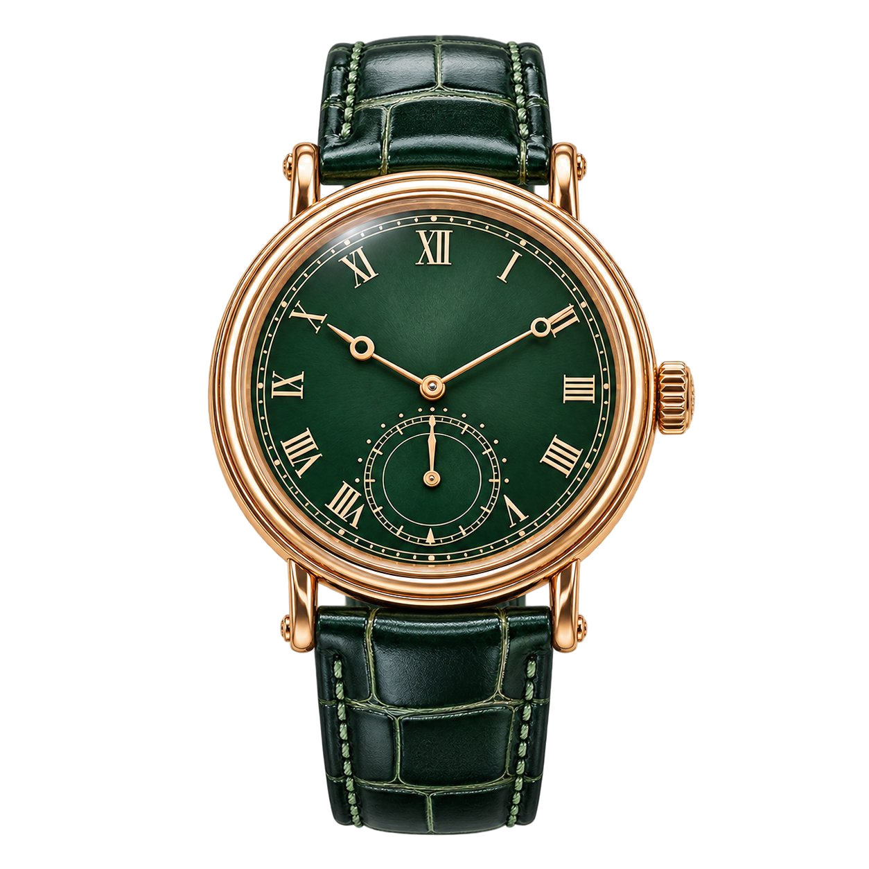 Finished gold and emerald wristwatch